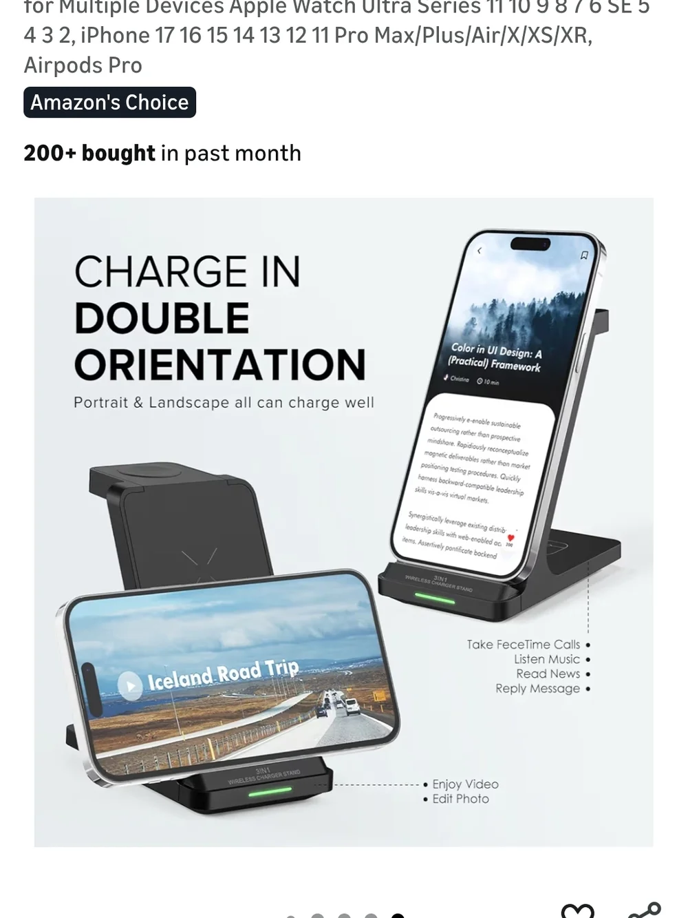 3-IN-1 Wireless Charger Stand - Black